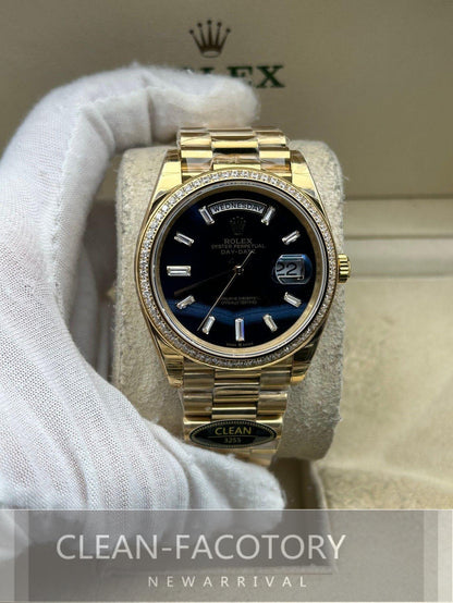 Day-Date 228348RBR 40mm Yellow Gold Black Onyx Dial Baguette Diamonds President Clean Factory
