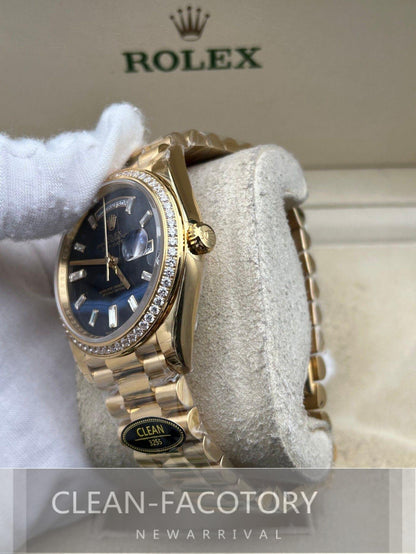 Day-Date 228348RBR 40mm Yellow Gold Black Onyx Dial Baguette Diamonds President Clean Factory