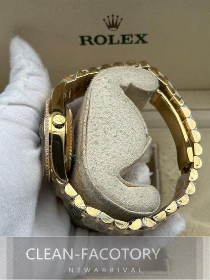 Day-Date 228348RBR 40mm Yellow Gold Black Onyx Dial Baguette Diamonds President Clean Factory