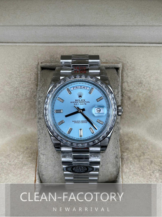 Day-Date 228396TBR 40mm Platinum Ice Blue Dial Baguette Diamonds President Clean Factory