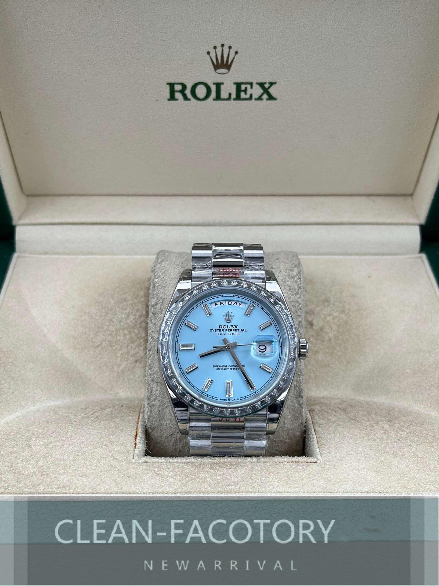 Day-Date 228396TBR 40mm Platinum Ice Blue Dial Baguette Diamonds President Clean Factory