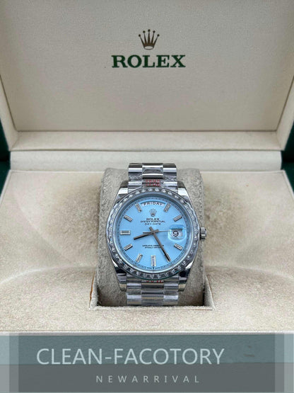 Day-Date 228396TBR 40mm Platinum Ice Blue Dial Baguette Diamonds President Clean Factory