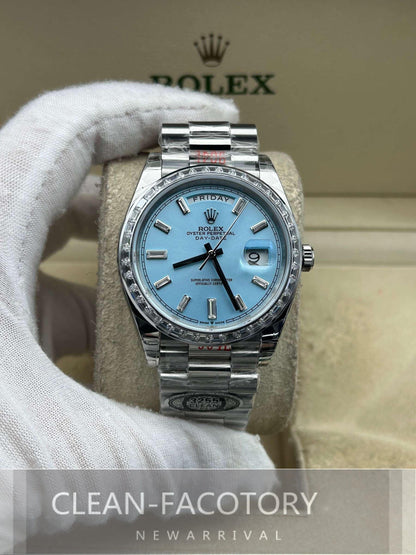 Day-Date 228396TBR 40mm Platinum Ice Blue Dial Baguette Diamonds President Clean Factory