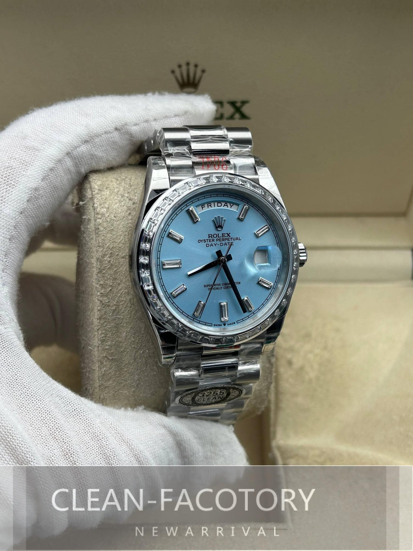 Day-Date 228396TBR 40mm Platinum Ice Blue Dial Baguette Diamonds President Clean Factory