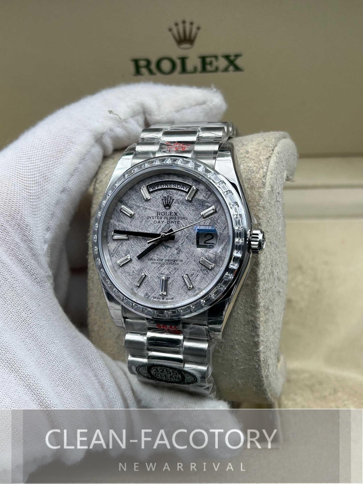 Day-Date 228396TBR 40mm Platinum Meteorite Dial Baguette Diamonds President Clean Factory