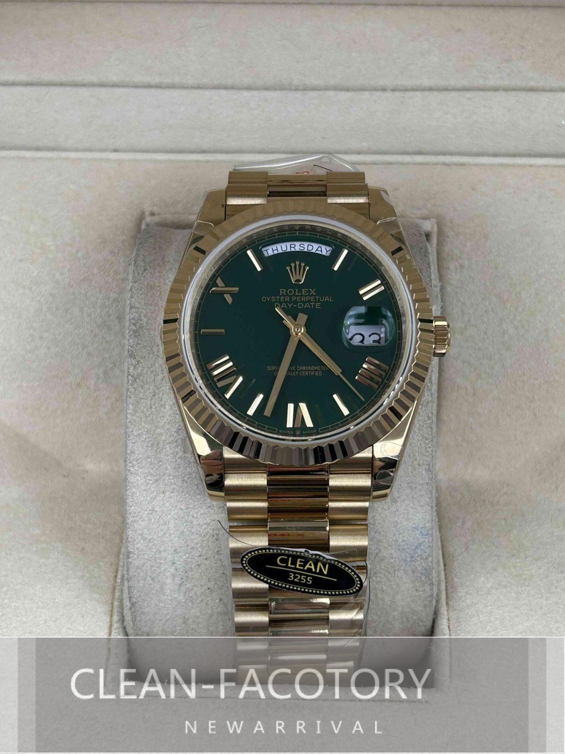 Day-Date 228238 40mm Yellow Gold 18K Green Dial Roman Markers President Clean Factory
